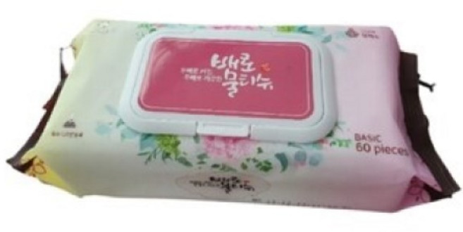 배로물티슈 베이직 60매 GT0557 - TJ/물티슈/캡형물티슈/미용티슈/여행용물티슈/화장, 60매입, 1개