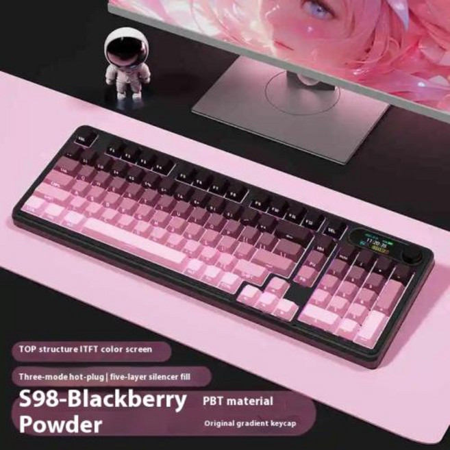 Rk S98 트라이 모드 블루투스 무선 기계식 키보드 RGB 백라이트 핫스왑 액세서리 컴퓨터 PC 게이밍 맨 선물, 01 RGB Tri Mode, 03 blackberry