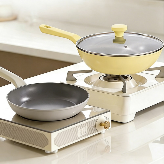 알루미늄 프라이팬 3종 세트, 1세트, 28.5*6cm 후라이팬28.5*8cm 프라이팬, 혼합 색상