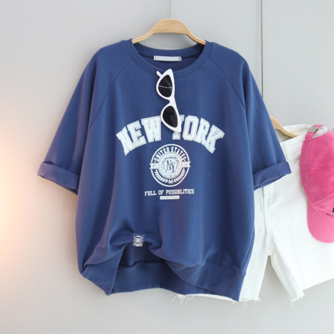 달콩 여성 빅사이즈 반팔티 여름 캐주얼 뉴욕나그랑반팔맨투맨