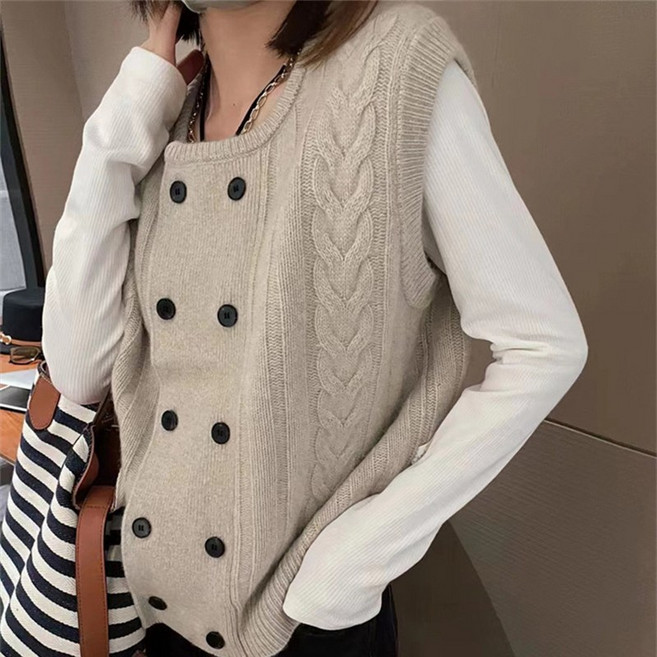 여성용 베이직 라운드넥 니트 조끼 베스트 루즈핏 단색 베이직 데일리 민소매 조끼 니트