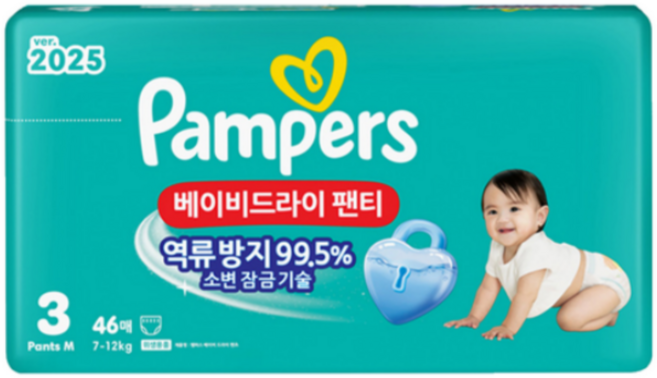 팸퍼스 베이비 드라이 아동공용 기저귀 팬티형, 1, 중형(M), 46매