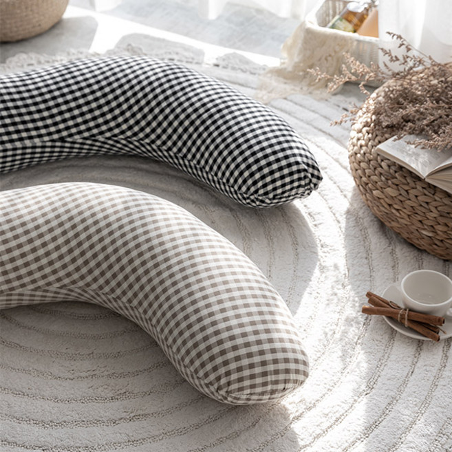 숙면 꿀잠 바디필로우 롱쿠션 안고자는 긴베개 L자형 솜포함, 밀크체크 L롱쿠션 베이지