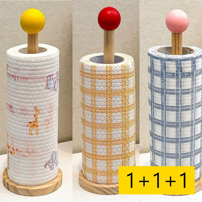 1+1+1나무 멀티 수납 스탠드 주방 키친타월 걸이 정리 천연 원목 데스크 정리 필수템 XZ5204, 1세트, 내추럴