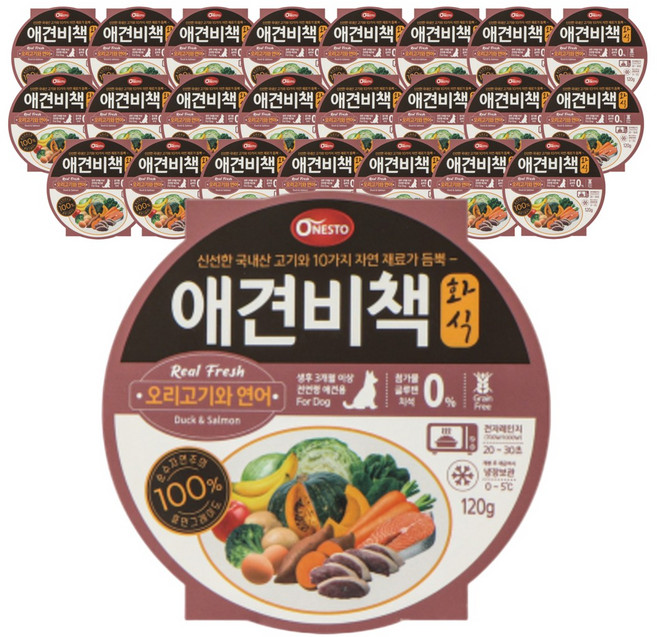 펫퍼스 애견비책 화식 강아지사료 습식사료 화식사료 애견사료 자연식사료, 24개, 120g, 연어+오리