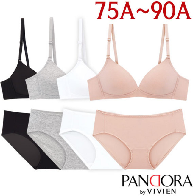 [판도라by비비안]주니어3단계 노와이어 면몰드브라팬티2종(PB7128)75A-90A