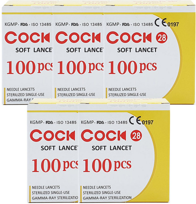 cock 콕 소프트 란셋 28G 아큐첵 소프트클릭스 호환 채혈침, 5개, 100개입
