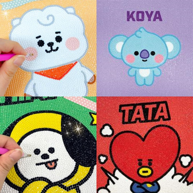 BT21 방탄소년단 라인프렌즈 캔버스형 보석십자수, 라인프렌즈 캐릭터, 1. 알로하 -브라운(25x25), 1개