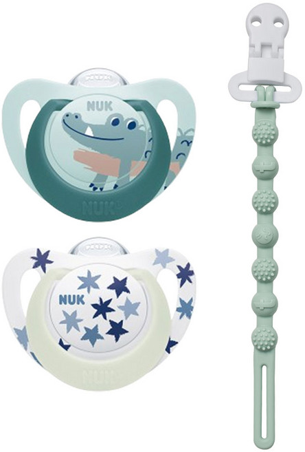 누크 스타 야광 쪽쪽이 X 토트랩 쪽쪽이 홀더 SET, S2 (6~18개월), 청록+오팔블루, 1세트