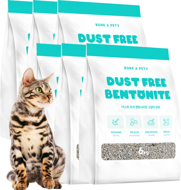 본아페티 프리미엄 고양이 벤토나이트 먼지 없는 모래 와이오밍산, 6kg, 6개, 무향