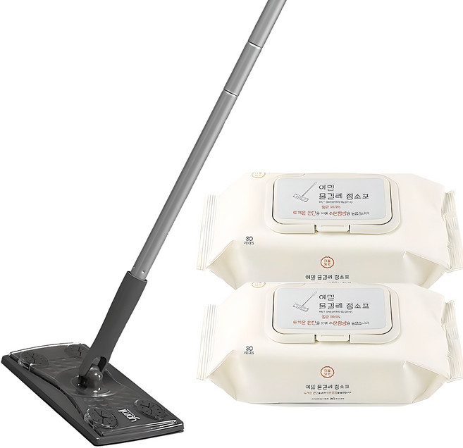 예밀 양면 물걸레 청소포 70g 30매 x 2팩 + 밀대걸레 세트, 1세트