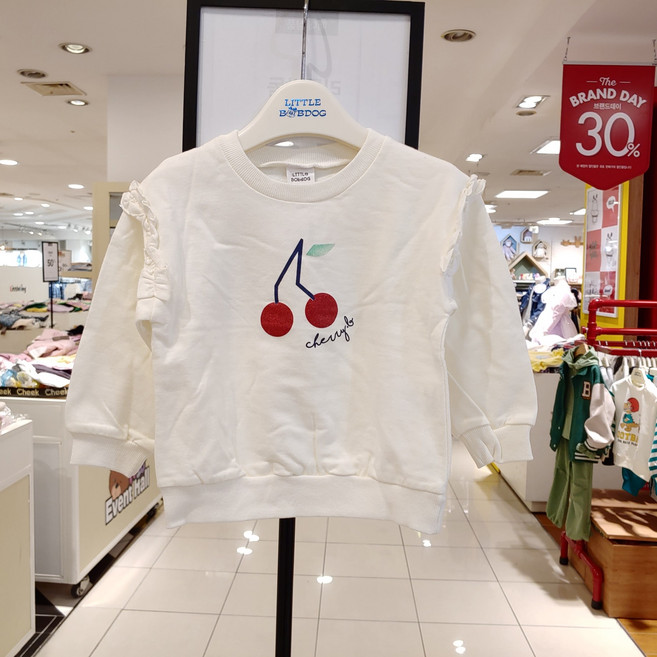 리틀밥독 봄이월 초특가 아도 키즈 토들러 블레스 체리 프릴 맨투맨 티셔츠