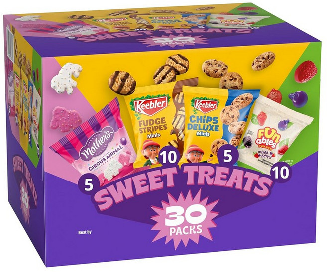 미국간식키블러 스위트 트릿 버라이어티 팩 30개들이 박스 1.1kg 칩 디럭스 퍼너블 퍼지 스트라이프 등., 30 Count (Pack of 1)