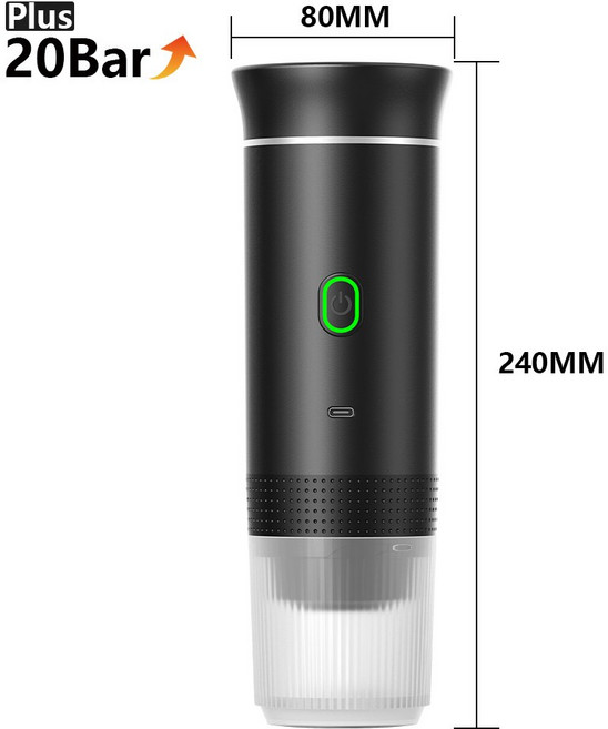 모카포트 자동차 및 가정용 캠핑 커피 메이커 용 무선 전기 휴대용 에스프레소 머신 3in1 캡슐 파우더 여행용, Black, 1개