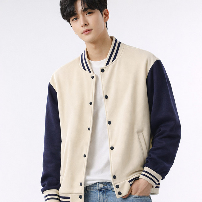 후쿠호 남자 봄가을용 배색 야구점퍼 캐주얼 데일리룩