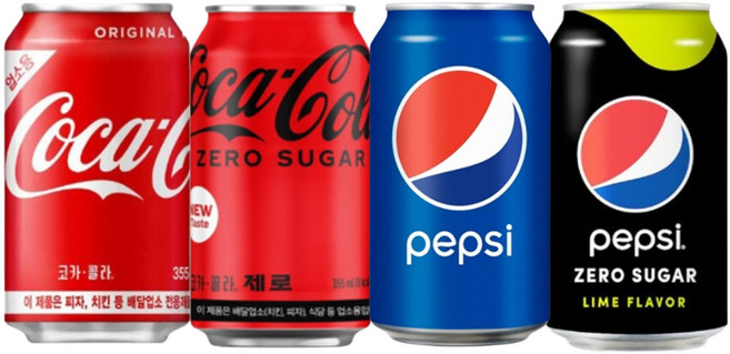 뚱캔 4종 혼합 업소용 코카콜라+코카콜라 제로+펩시+펩시 제로 355ml 총24캔 세트