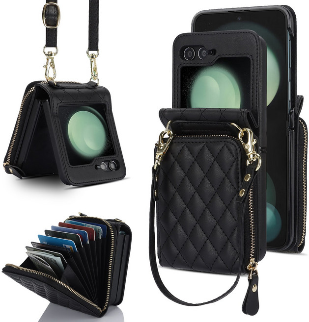 메이썬 갤럭시 Z플립 지플립 적용 지갑형 케이스 카드수납 지퍼형 스트랩