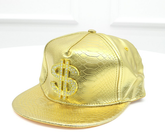 파티짱 힙합 모자 골드 달러 메탈 스냅백 캡, 1개