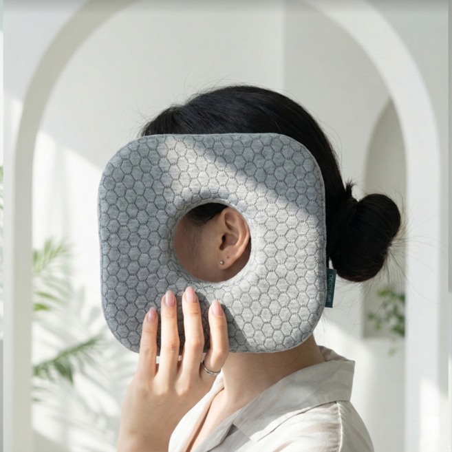 해이니 귀눌림방지 베개 구멍베개 통기성 메모리폼 기능성 귀보호 베개, 1개, 그레이