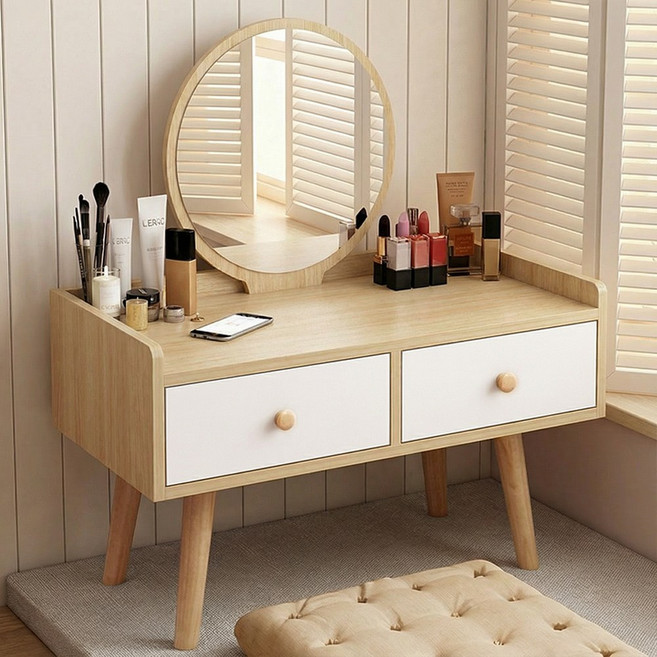 Comfy Nest 소형 화장대 다용도 수납 거울 침실 스탠드, 내추럴