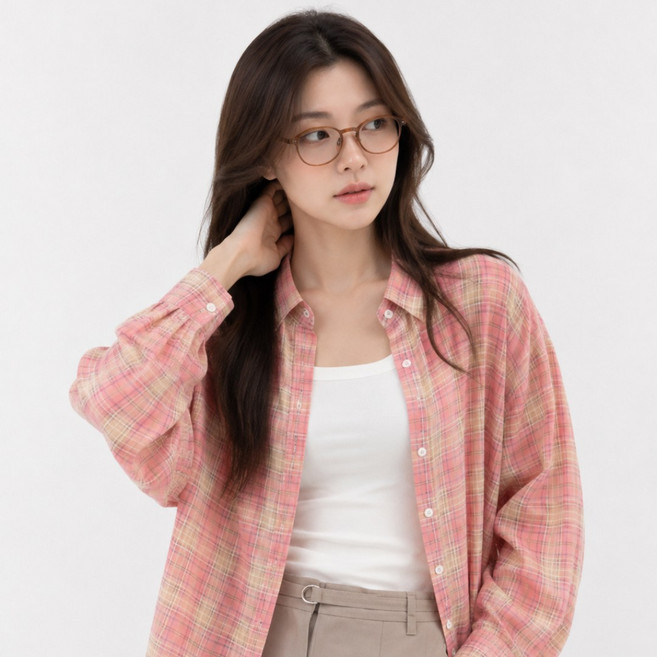 하미하미 여성 체크남방