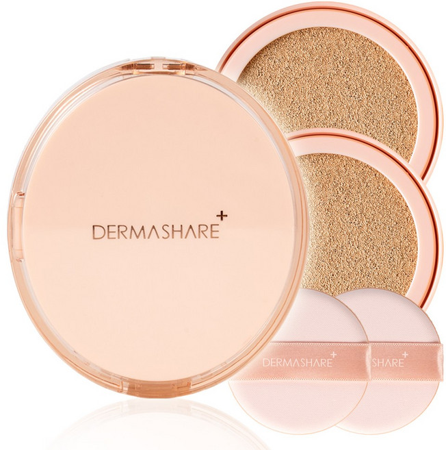 더마쉐어 비건 광채 글로우 롱래스팅 에어 픽싱 커버 쿠션 팩트 본품 + 리필 세트, 21호 본품 1개+리필 2개, 1개