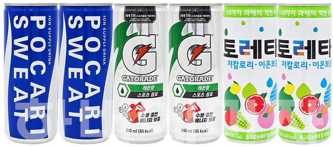 [한번에먹자] 이온음료 캔 3종 혼합 / 포카리스웨트2 + 게토레이2 + 토레타2, 6개, 240ml