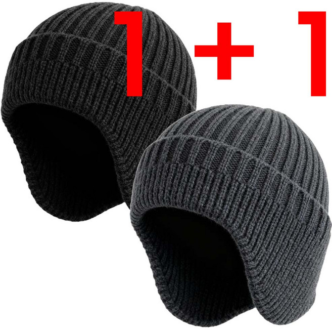 남녀공용 귀달이 비니 1+1 겨울 방한 모자 귀도리 니트 털모자 귀덮개