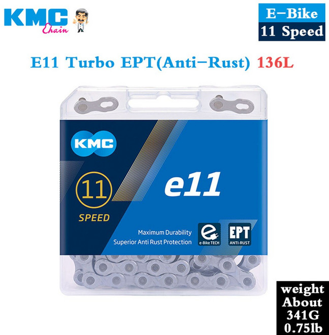 KMC 전자 자전거 체인 E8 E9 E10 E11 E12 속도 8/9/10/11/12S 130/136L 방청 내마모성 전기 스포츠 자전거 액세서리, E11 EPT 136L, 1개