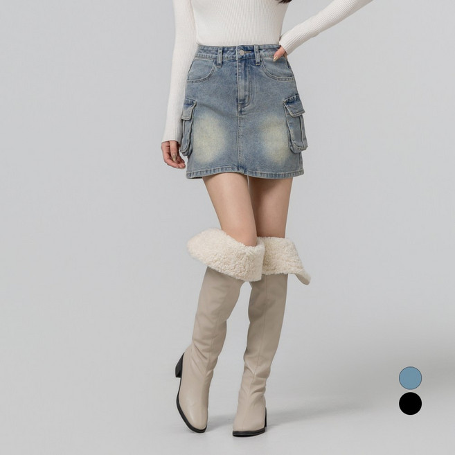 라라콩 여성용 빈티지 워싱 카고 데님 스커트