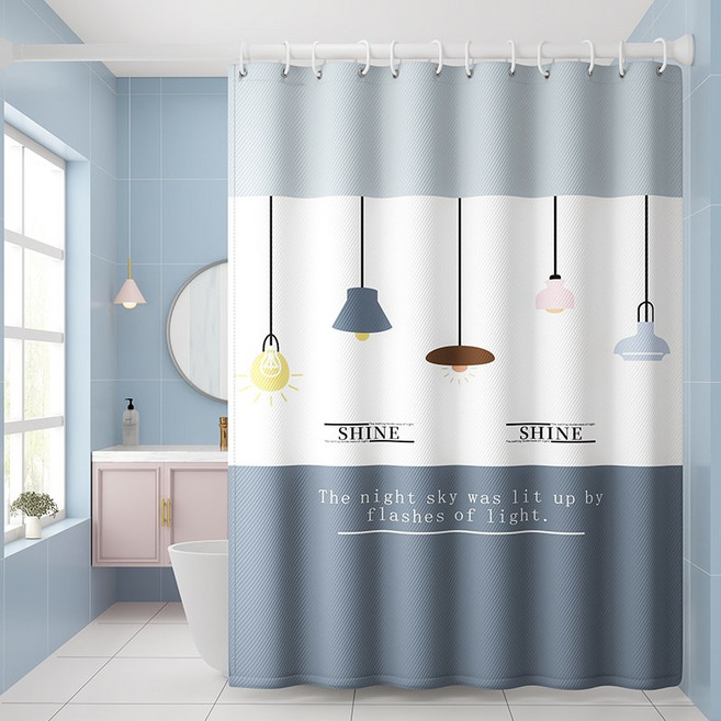샤워 커튼 욕실 샤워 커튼 패브릭 샤워 커튼 화장실 파티션 가림막 커튼 고급 방수 샤워 커튼 곰팡이 방지 배리어 커튼 다용도 샤워커튼, 1개, 우아한 블루
