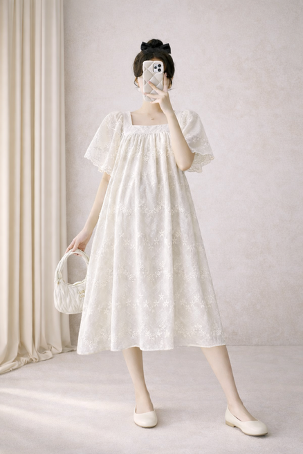 오브아영) 임산부 원피스 여름 자수 롱원피스