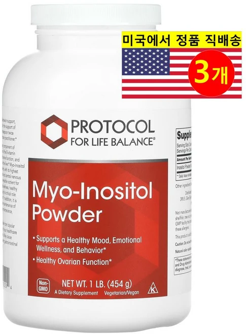 Protocol Life Balance 프로트콜 마이요-이노시톨 파우더 6000mg Myo-Inositol, 454g, 3개 - 쿠팡