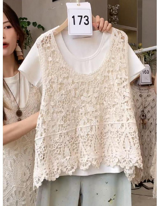 코바늘 조끼 모티브 뷔에스트 봄 여름 루즈 패션 레이어 니트 민소매