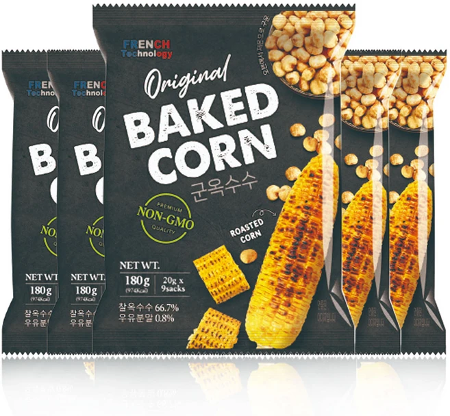 구운 옥수수 과자 찰옥수수 베이키드 콘 프로틴 10g함유 우유시즈닝 껍질제거 낱개포장 9개입, 5개, 180g - 쿠팡