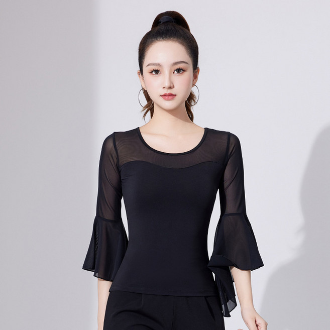 모던 방송댄스의상 프릴 7부소매 라틴댄스 댄스연습복 에어로빅복