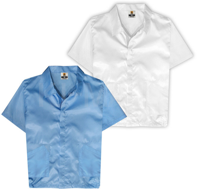 KJ 방진복 반팔상의 Y카라 제전복 무진복 제전방진복 클린복 크린룸 반도체 정전기방지 작업복, 1개, 화이트