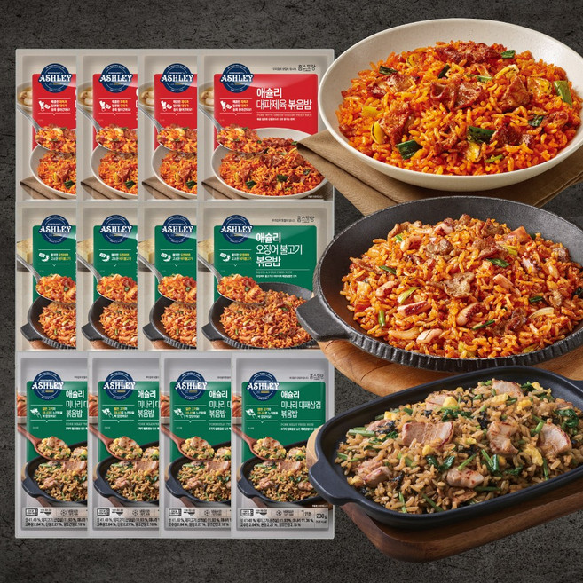 애슐리 고기듬뿍 볶음밥 12인분(대파제육4+오징어불고기4+미나리대패삼겹4), 230g