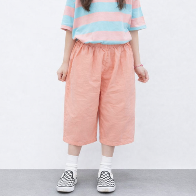 아이크레용 아동용 린넨 배기핏 8부 팬츠