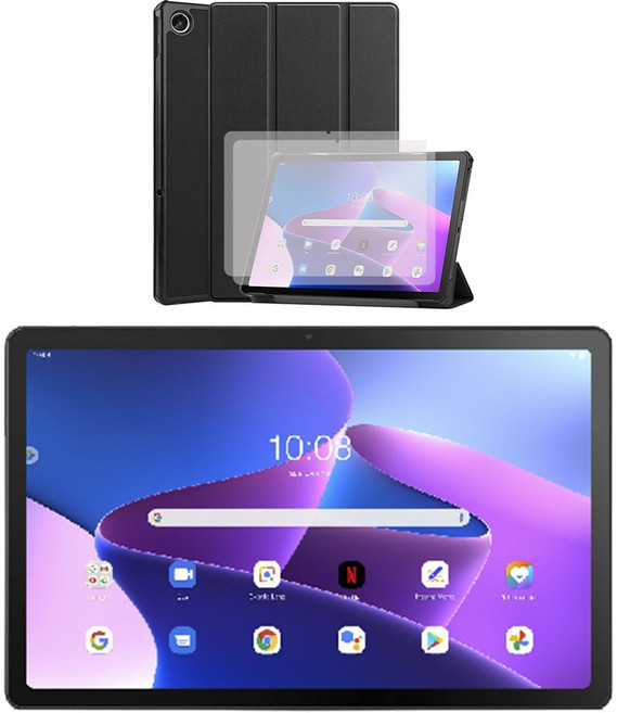 레노버 K10 프로(글로벌 모델 M10 플러스)태블릿 10.61형 4G 2K IPS 옥타코어 한국어 지원 가능 + LEPOID 슬림 보호케이스 + 강화 유리 화면 보호기 x 2, Wi-Fi, 128GB, 그레이, 블랙