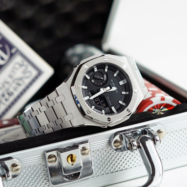 지샥 지얄오크 풀메탈 커스텀 블루투스 터프솔라 전자손목시계