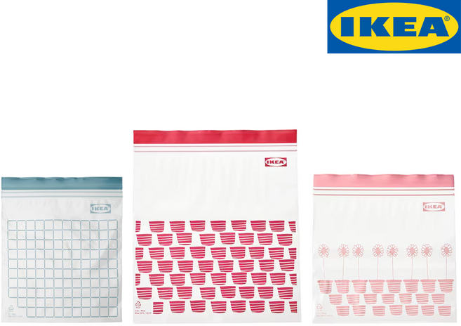 이케아 이스타드 지퍼백 소형체크 + 중형핑크, 1개, 75개, 혼합