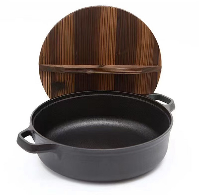 안성주물가마솥 조선 무쇠 솥뚜껑구이판 그리들 주물 주물팬 냄비 조리, 31cm 깊이 9cm 나무덮개 증정, 1개