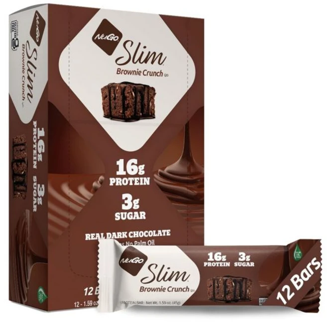 NuGo 에너지바 누고 슬림 다크 초콜릿 크런치 피넛 버터 17g 비건 프로틴 설탕 3g 섬유질 7g 180칼로리 낮은 순 탄수화물 글루텐 프리 12개입, 브라우니 크런치, 12개 (1팩), 1개 - 쿠팡