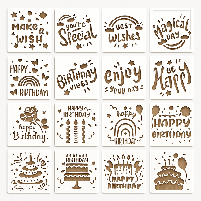 제니미엘 DIY 스텐실 도안 패턴 생일 축하 케이크 선물, 1개