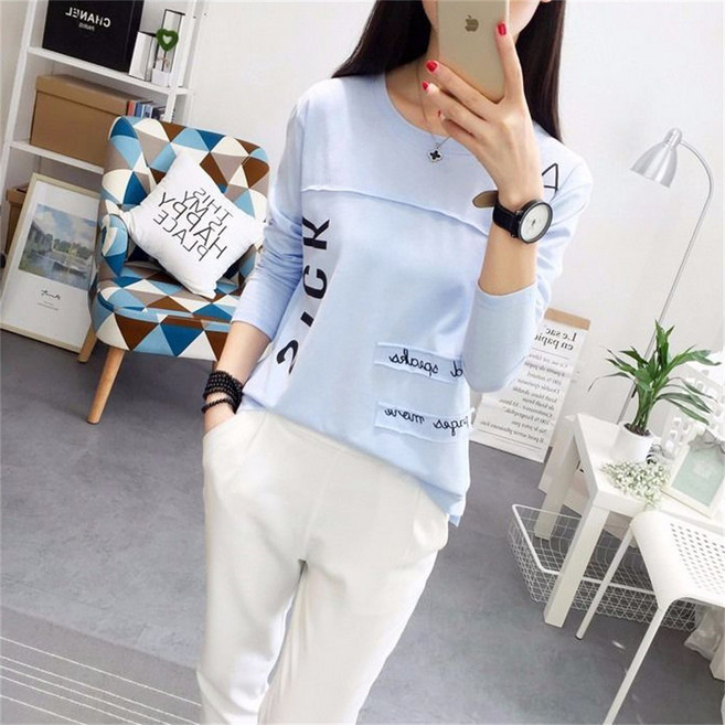 besteffie 여성티셔츠 가을 겨울 면100% 루즈핏 레터링 캐쥬얼 간절기록 일상복 빅사이즈 긴팔티 C15