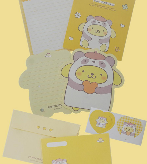산리오 귀여운 캐릭터 레터 편지지 봉투 세트 [정품 여자친구 친구 생일 축하 편지 LETTER 편선지 헬로키티 키티 포차코 시나모롤 쿠로미 마이멜로디 폼폼푸린], 폼폼푸린
