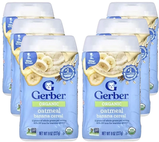 거버 오가닉 포 베이비 Grain & Grow 2nd Foods 오트밀 시리얼 (8oz), 227g, 6개 - 쿠팡