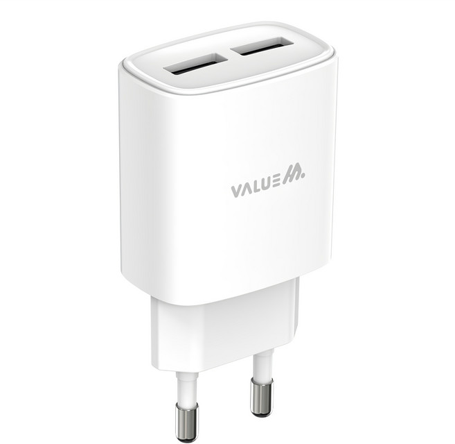 밸류엠 2포트 5V 2.1A USB 멀티 충전기, 화이트, 1개