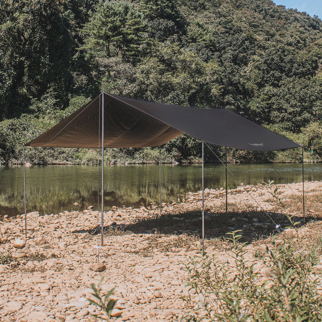 버팔로 와이드 사각타프 렉타 타프 블랙코팅 특대형 디클레이타프 폴대포함, 디클레이 사각타프